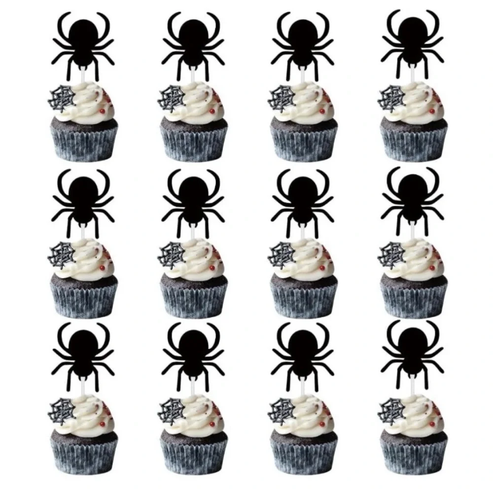 💞 New Pack of 12 Halloween Spider Cupcake Toppers